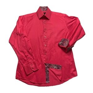 Cielo by Phita Mens Dress Shirt Button Down Long‎ Sleeve Paisley Trim Red L
